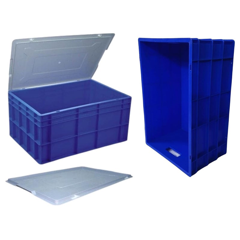 SINGHAL SINGHAL Plastic Crate 500x325x250 MM With Lid Multipurpose Heavy Duty Big Blue Portable Crates for storage Shelf Basket for Large Storage Bin Vegetable Fruit Milk  - Image 2