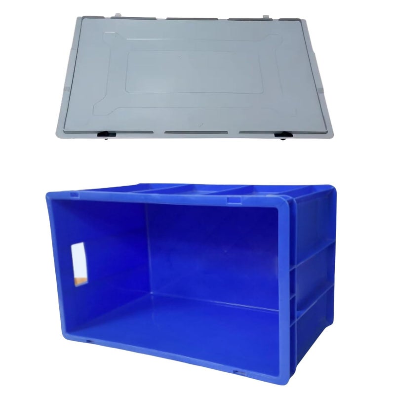SINGHAL SINGHAL Plastic Crate 500x325x250 MM With Lid Multipurpose Heavy Duty Big Blue Portable Crates for storage Shelf Basket for Large Storage Bin Vegetable Fruit Milk  - Image 4