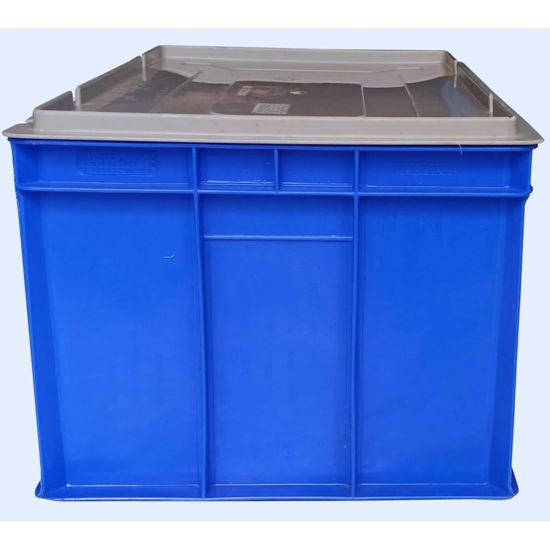SINGHAL SINGHAL Plastic Crate 500x325x250 MM With Lid Multipurpose Heavy Duty Big Blue Portable Crates for storage Shelf Basket for Large Storage Bin Vegetable Fruit Milk  - Image 1