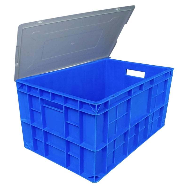 SINGHAL SINGHAL Plastic Crate 500x325x250 MM With Lid Multipurpose Heavy Duty Big Blue Portable Crates for storage Shelf Basket for Large Storage Bin Vegetable Fruit Milk  - Image 5