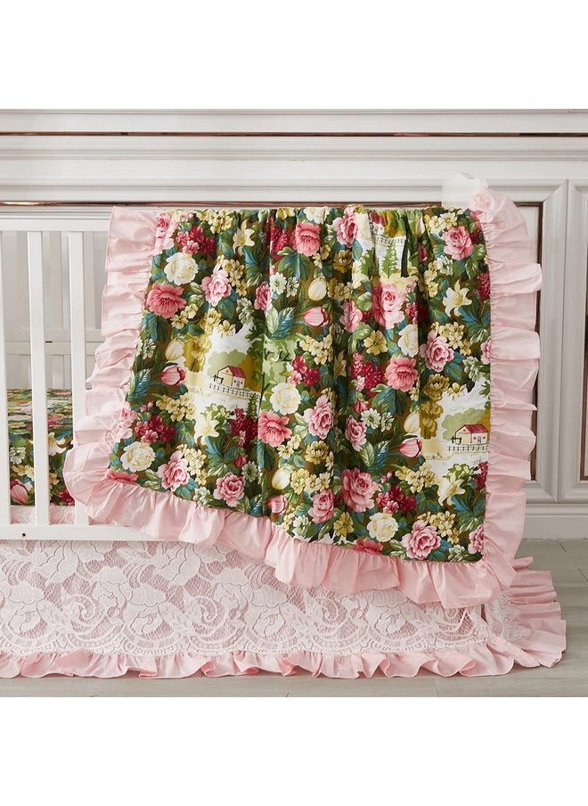 Brandream - Brandream Floral Crib Bedding Sets for Girls Nursery Baby Bedding 3 Piece Garden Farmhouse Comforter, Fitted Crib Sheet, Lace Crib Skirt - Image 1