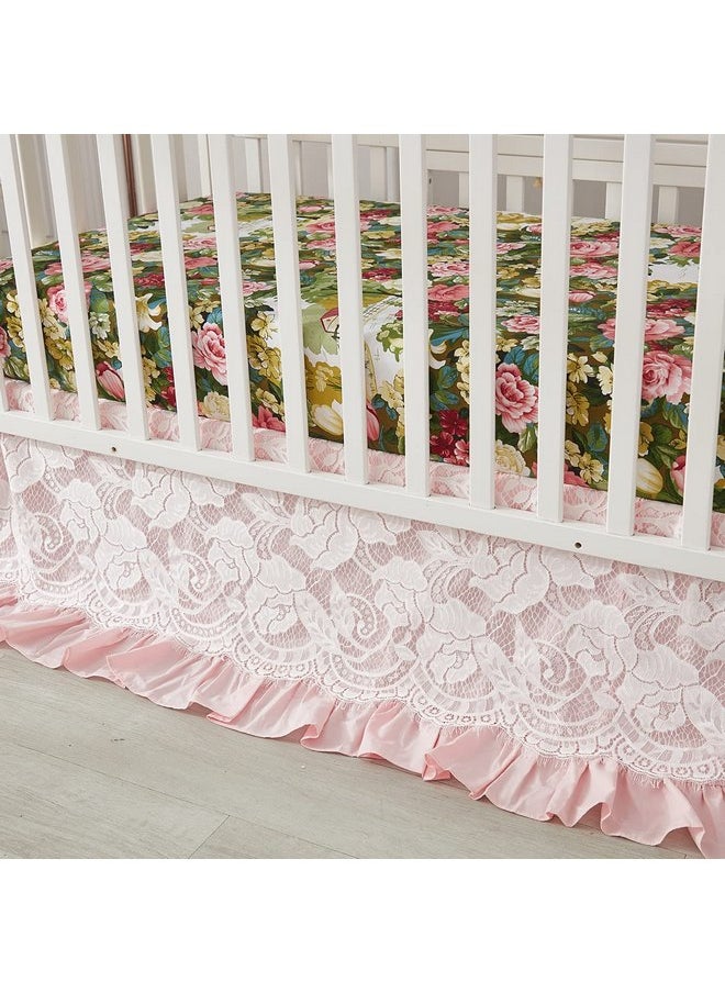 Brandream - Brandream Floral Crib Bedding Sets for Girls Nursery Baby Bedding 3 Piece Garden Farmhouse Comforter, Fitted Crib Sheet, Lace Crib Skirt - Image 1
