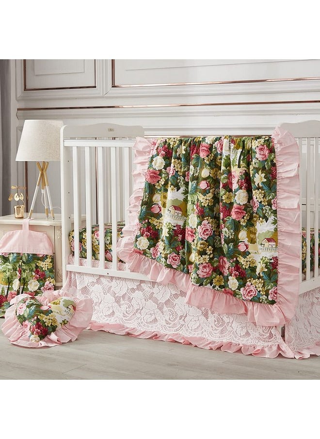 Brandream - Brandream Floral Crib Bedding Sets for Girls Nursery Baby Bedding 3 Piece Garden Farmhouse Comforter, Fitted Crib Sheet, Lace Crib Skirt - Image 1