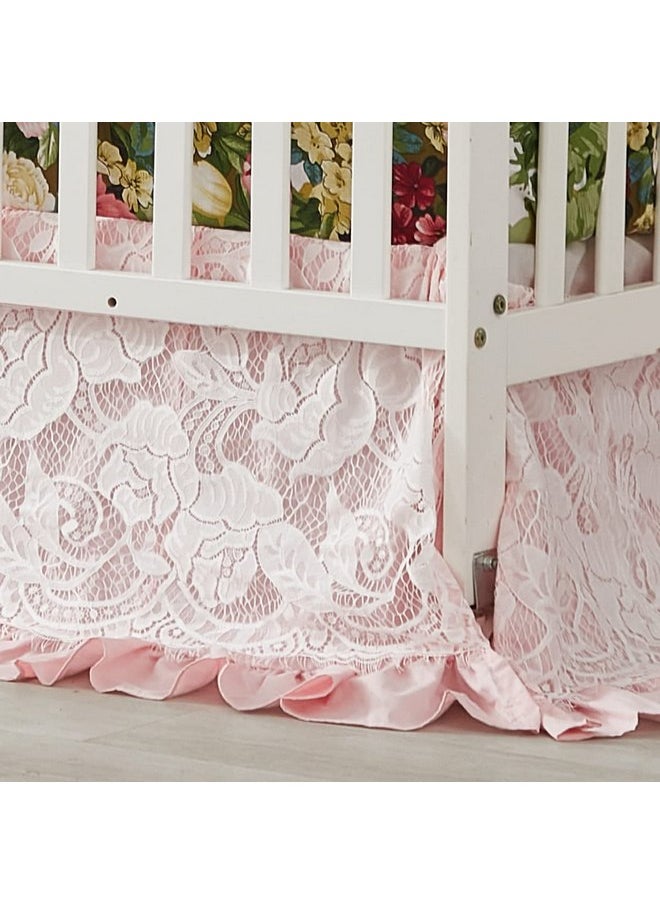 Brandream - Brandream Floral Crib Bedding Sets for Girls Nursery Baby Bedding 3 Piece Garden Farmhouse Comforter, Fitted Crib Sheet, Lace Crib Skirt - Image 1