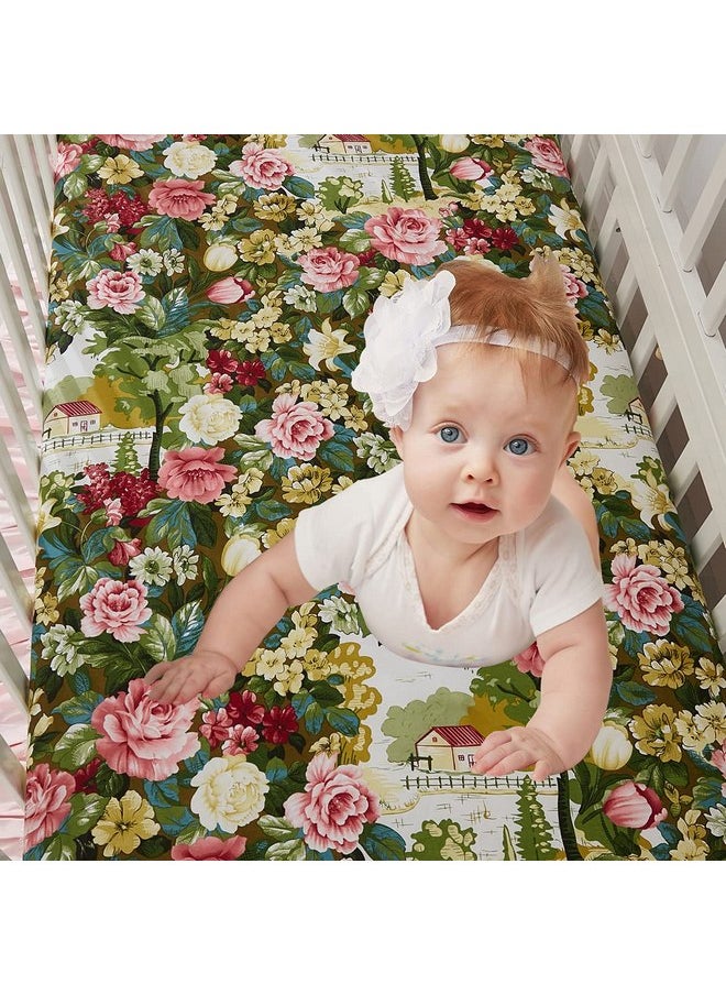 Brandream - Brandream Floral Crib Bedding Sets for Girls Nursery Baby Bedding 3 Piece Garden Farmhouse Comforter, Fitted Crib Sheet, Lace Crib Skirt - Image 1