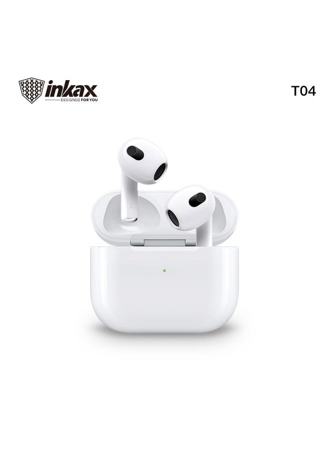 إنكاكس سماعات داخل الاذن من انكاكس T04  ، سماعات اذن لاسلكية انكاكس ايه ان سي ، تعمل بتقنية بلوتوث V5.3 وخاصية الغاء الضوضاء مع علبة شحن لاسلكية - باللون الأبيض - Image 1