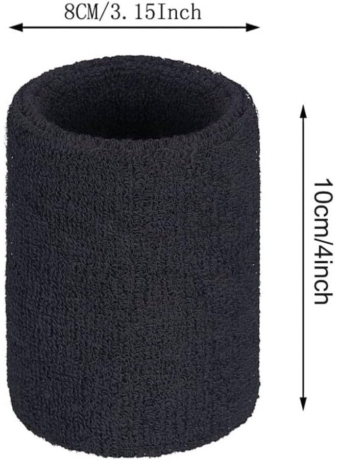 Sports Bands Set, Sweat-Resistant Wristbands, Moisture-Wicking Terry Cloth for Workout, Black - Image 4