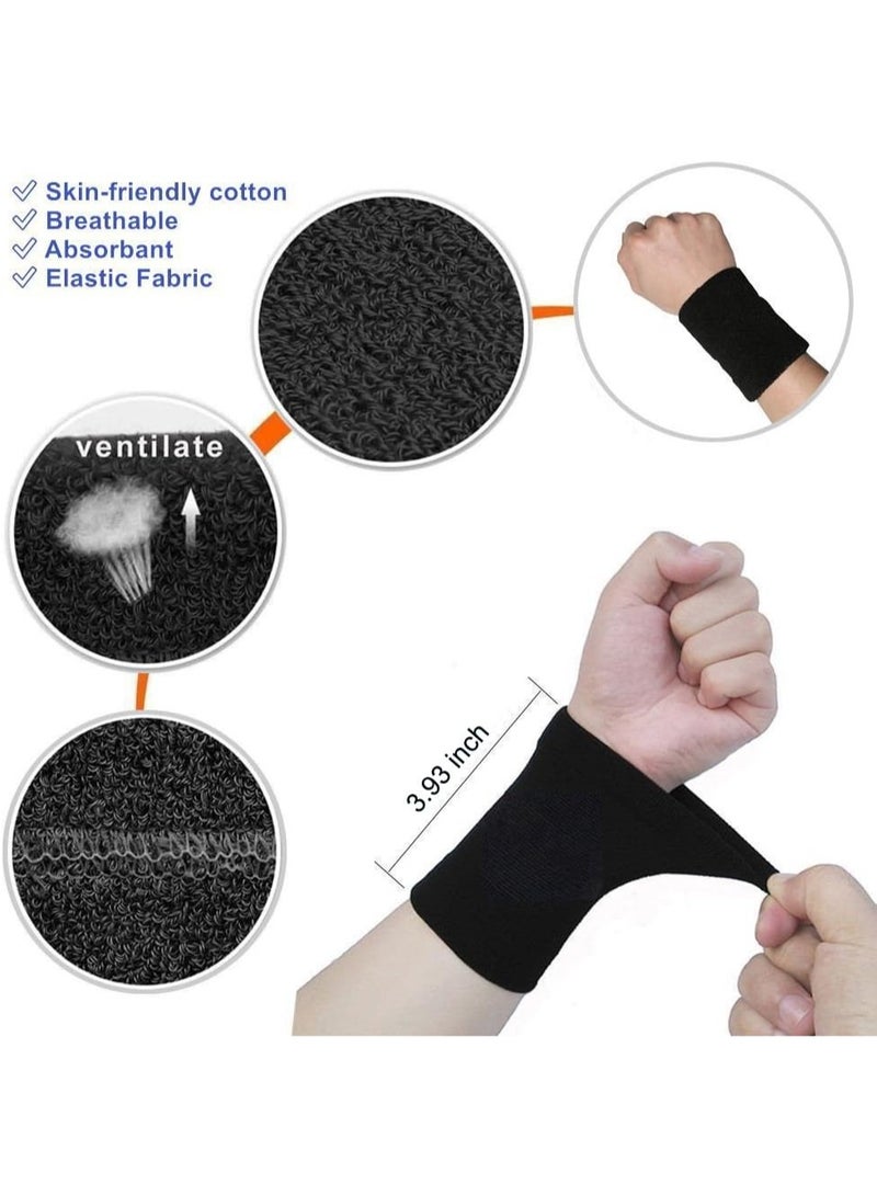 Sports Bands Set, Sweat-Resistant Wristbands, Moisture-Wicking Terry Cloth for Workout, Black - Image 2