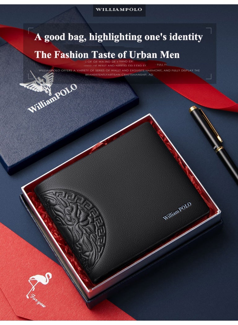 ويليامبولو رئيس طبقة جلد البقر محفظة قصيرة للرجال مع شعور الراقية، أسلوب الأعمال، محفظة الأزياء من الجلد الأصلي - Image 3