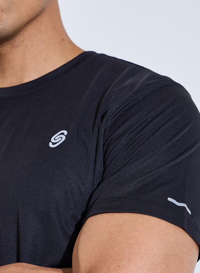 Styli Black Regular Fit Activewear T-Shirt with Front and back Reflector Print - Image 4