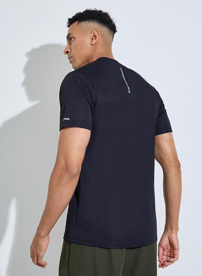 Styli Black Regular Fit Activewear T-Shirt with Front and back Reflector Print - Image 5