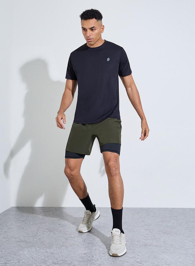 Styli Black Regular Fit Activewear T-Shirt with Front and back Reflector Print - Image 2
