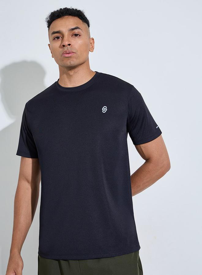 Styli Black Regular Fit Activewear T-Shirt with Front and back Reflector Print - Image 3