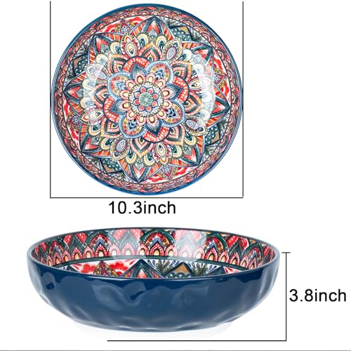 Ronanemon 75 Oz Serving Bowls,Bohemian Style Large Porcelain Dishes for Entertaining Parties,Big Bowls for Eating Soup, Salad, Pasta, Fruit, Chips, 10.3 Inch Diameter (blue.green) - Image 4