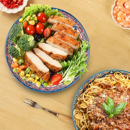 Ronanemon 75 Oz Serving Bowls,Bohemian Style Large Porcelain Dishes for Entertaining Parties,Big Bowls for Eating Soup, Salad, Pasta, Fruit, Chips, 10.3 Inch Diameter (blue.green) - Image 5