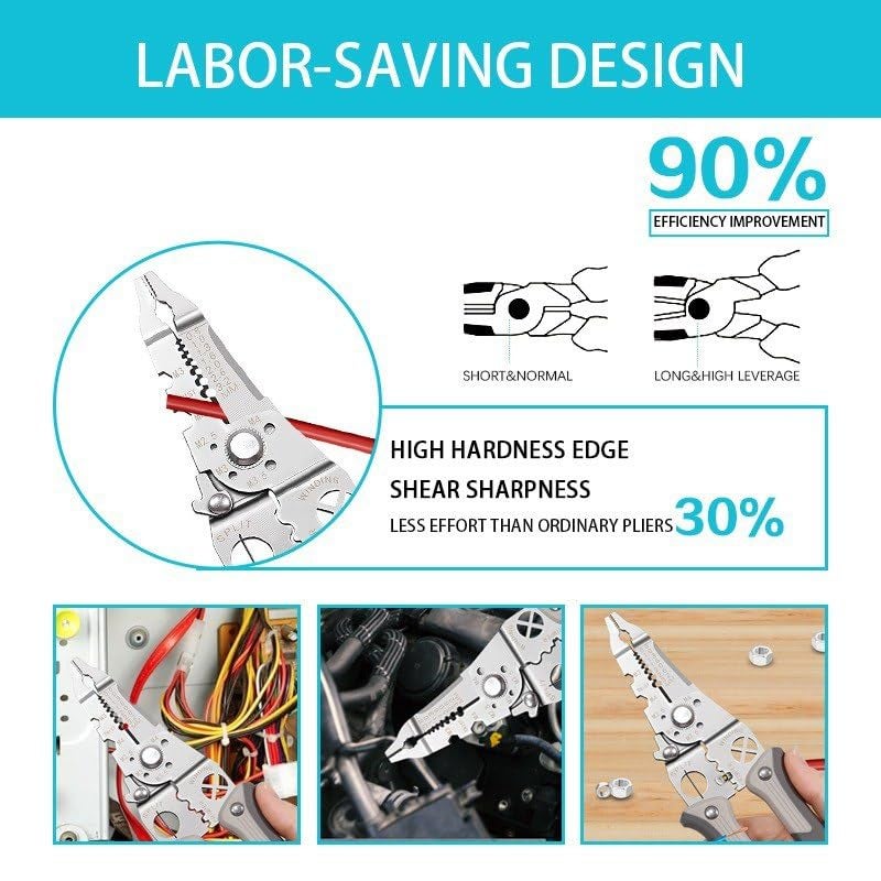 ATETO All in 1 Multifunction Stainless Steel Wire Stripper Wire Pliers Tool With Safety Latch for Electrician Cutter Pliers Splitter Winding Cable Crimper Pack of 1 - Image 5