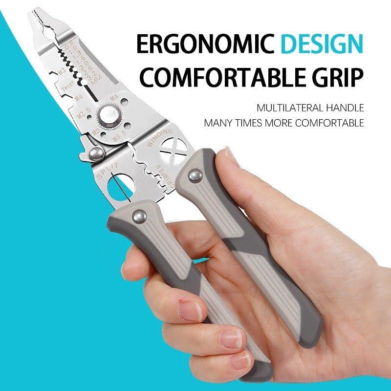 ATETO All in 1 Multifunction Stainless Steel Wire Stripper Wire Pliers Tool With Safety Latch for Electrician Cutter Pliers Splitter Winding Cable Crimper Pack of 1 - Image 4