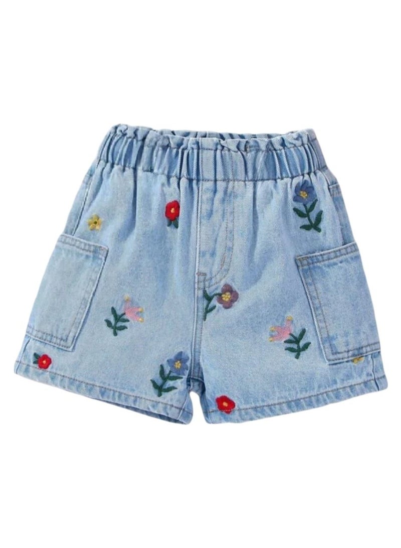 Lobby Brand Shorts, flower embroidery model (jeans material), comfortable fit