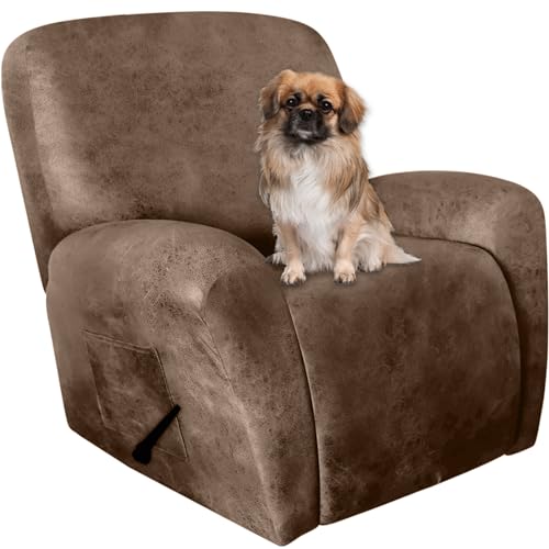 ANARACHON Leather Like Recliner Chair Covers Stay in Place 4 Pieces Recliner Cover for Recliner Chair Leather Cover for Recliner slipcovers Washable for Pets Light Brown - Image 1