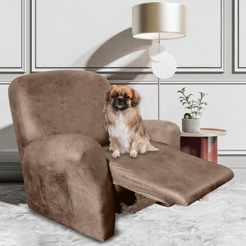 ANARACHON Leather Like Recliner Chair Covers Stay in Place 4 Pieces Recliner Cover for Recliner Chair Leather Cover for Recliner slipcovers Washable for Pets Light Brown - Image 3