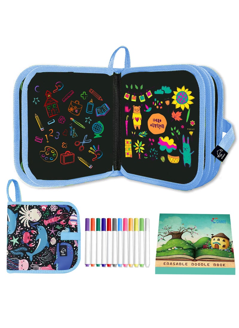Erasable Doodle Book for Kids-Toddlers Activity Toys Reusable Drawing Pads with 12 Watercolor Pens, Preschool Travel Art Toy, Road Trip Car Game Writing Painting Set（Sea World）  - Image 1
