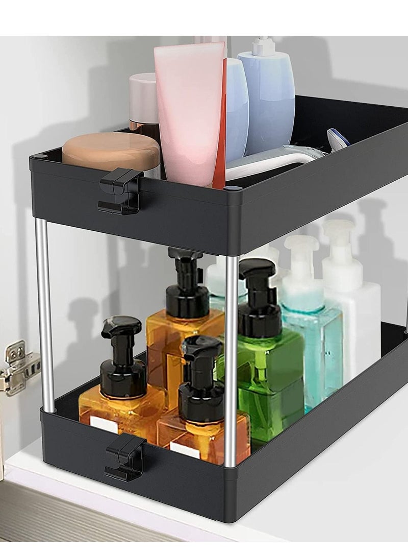 MIXDE Under Sink Organizer, Under Bathroom Sink Storage 2 Tier Organizer Bath Collection Baskets with Hooks, Multi-purpose Under Sink Storage for Bathroom Kitchen (Black) Brand: MIXDE - Image 5