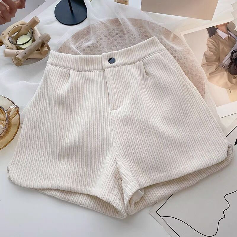 Small Woolen Short Pants Womens High Waist Early Autumn Winter 2022 New Outer Wear Boots Pants Casual Wide Leg Black 860 * apricot 