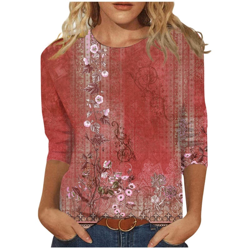 Women'S 3D Printed Crewneck 7-Sleeve T-Shirt - Image 1