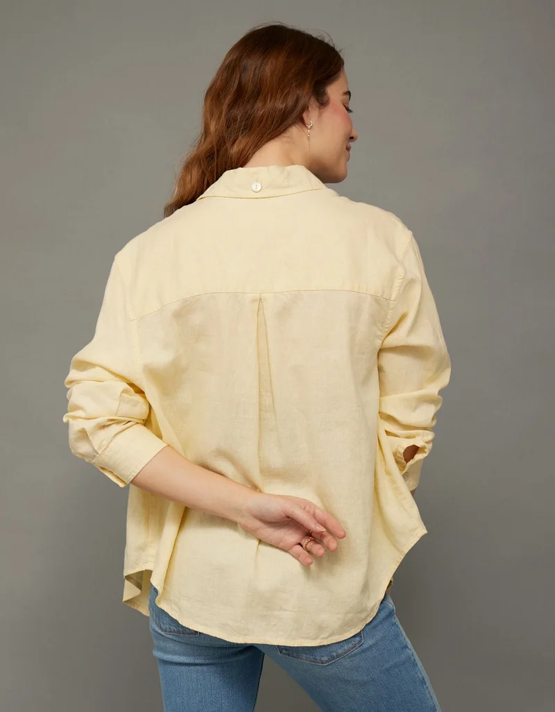 AE Oversized Linen-Blend Button-Up Shirt