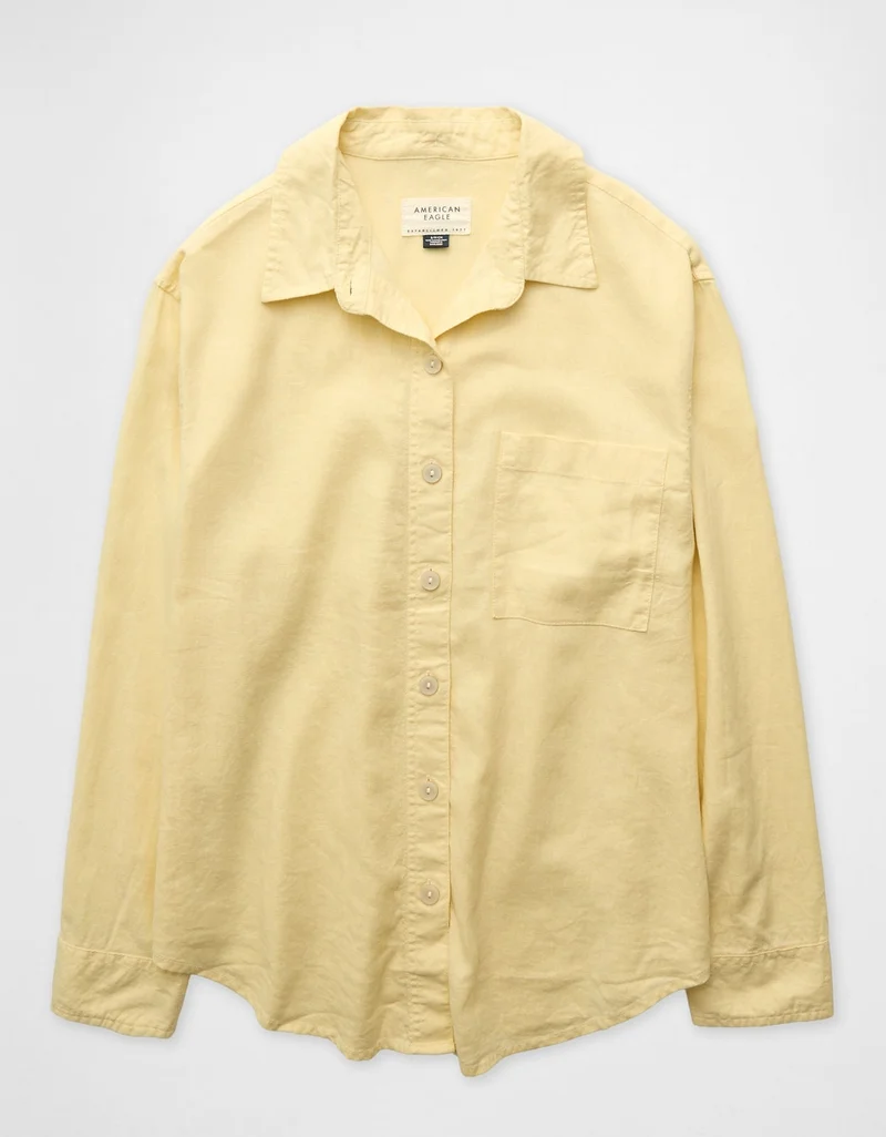 AE Oversized Linen-Blend Button-Up Shirt