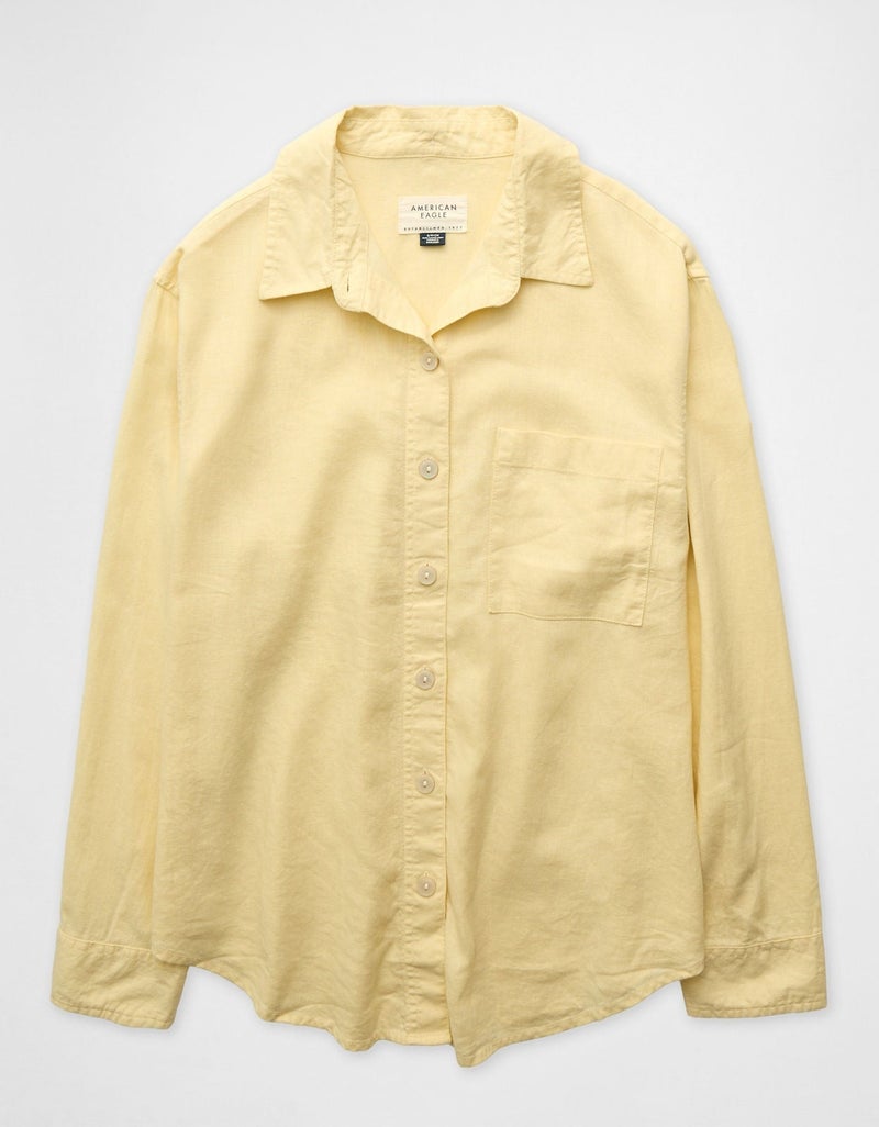 American Eagle AE Oversized Linen-Blend Button-Up Shirt - Image 1