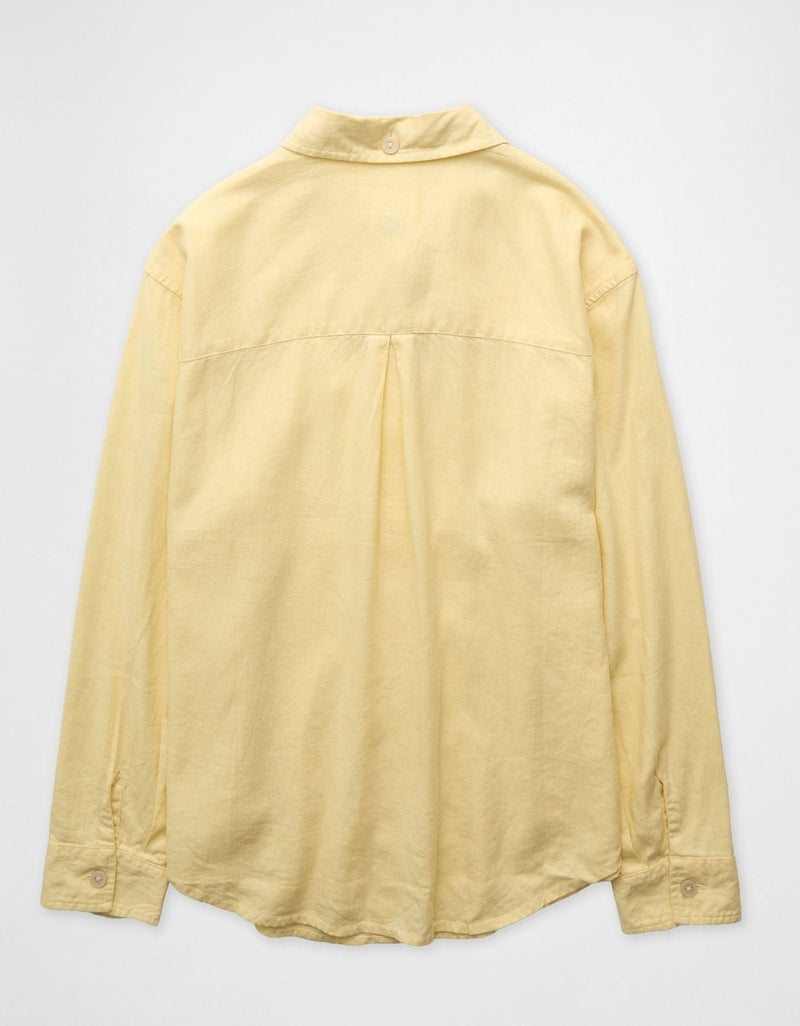 American Eagle AE Oversized Linen-Blend Button-Up Shirt - Image 3