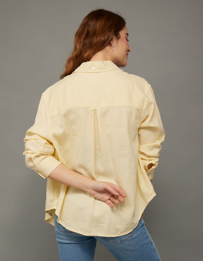 American Eagle AE Oversized Linen-Blend Button-Up Shirt - Image 2