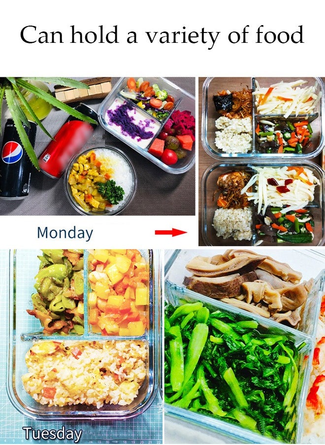 DUNISO 3 pieces glass kitchen meal preparation containers, 420ml, 650ml, with durable lock lids, meal preparation containers, children's and adult glass bento boxes, bento lunch boxes  - Image 4