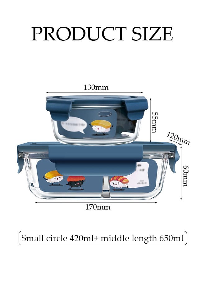 DUNISO 3 pieces glass kitchen meal preparation containers, 420ml, 650ml, with durable lock lids, meal preparation containers, children's and adult glass bento boxes, bento lunch boxes  - Image 2