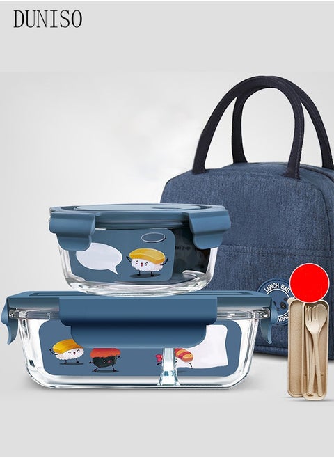 3 pieces glass kitchen meal preparation containers, 420ml, 650ml, with durable lock lids, meal preparation containers, children's and adult glass bento boxes, bento lunch boxes