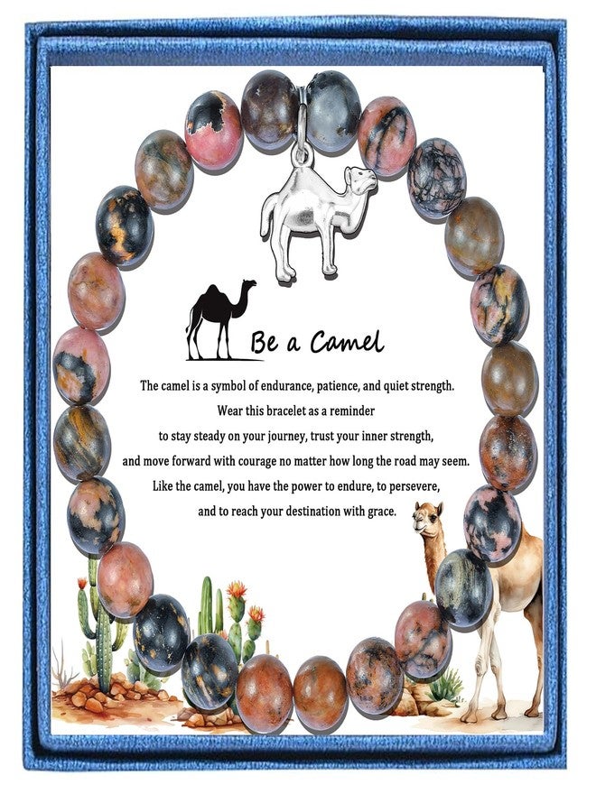 LIUANAN Spiritual Camel Bracelet for Women and Men, Picasso Jasper Natural Stone Beaded Bracelet, Healing Crystal Jewelry, Inspirational Gift for Strength, Patience, and Endurance (Camel) - Image 1