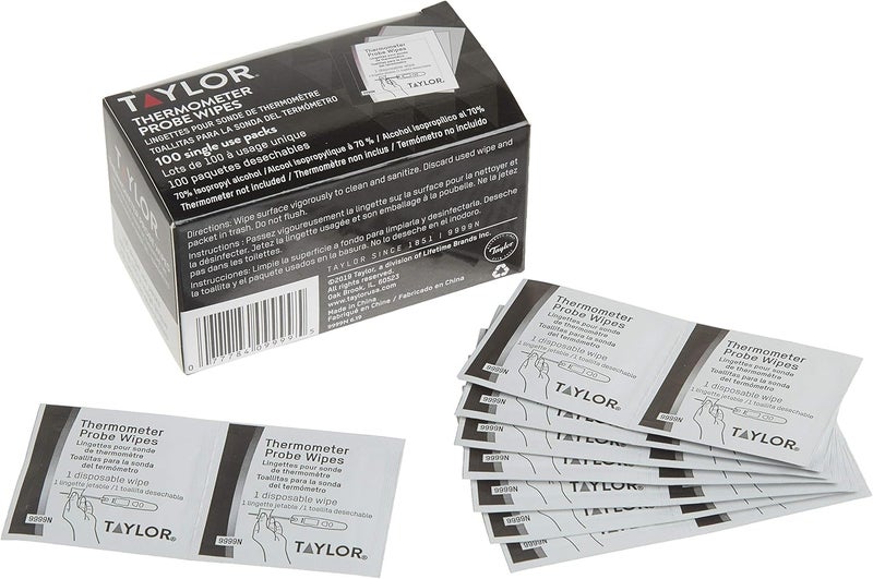 Taylor Precision Products HACCP Thermometer Probe Wipes - 100 Single-Use Wipes - Image 1