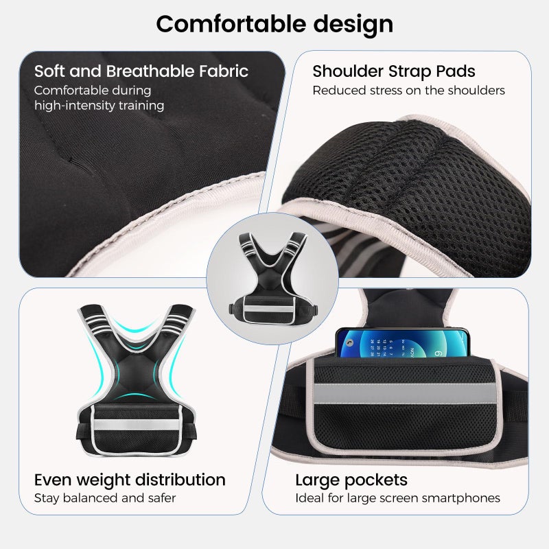 AUGOSTA Adjustable Weighted Vest Woman 4-10lb/12-18lb/20-32lb Weighted Vest Men with 6 Ironsand Weights, Shoulder Pads and Large Pocket for Walking Running Crossfit Strength Training, 12-18lb - Image 3