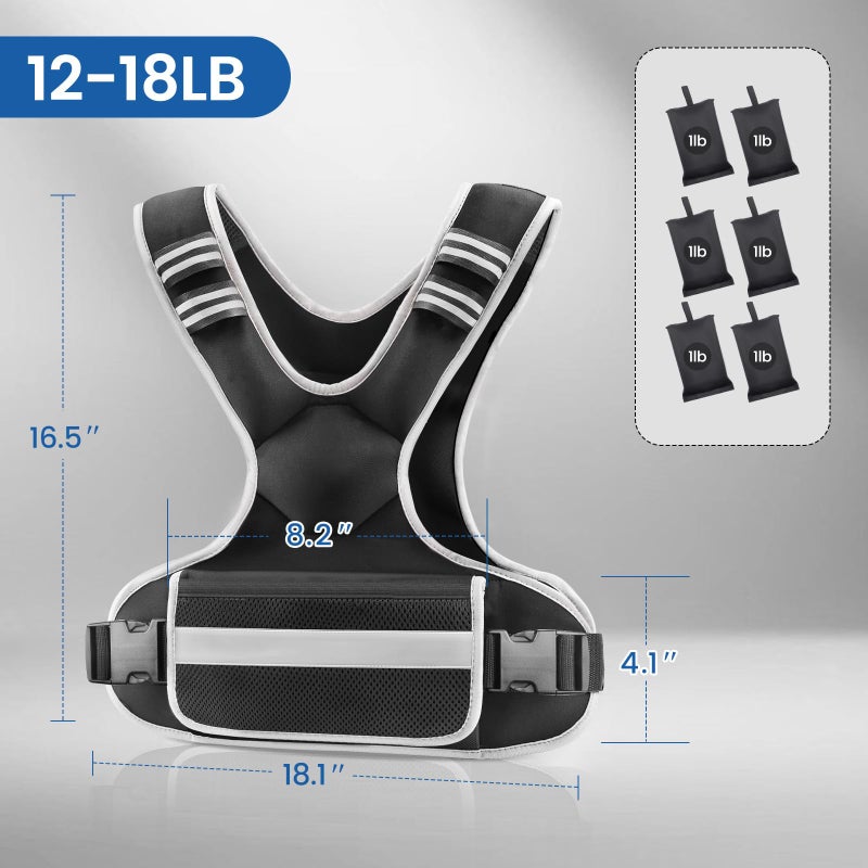 AUGOSTA Adjustable Weighted Vest Woman 4-10lb/12-18lb/20-32lb Weighted Vest Men with 6 Ironsand Weights, Shoulder Pads and Large Pocket for Walking Running Crossfit Strength Training, 12-18lb - Image 2