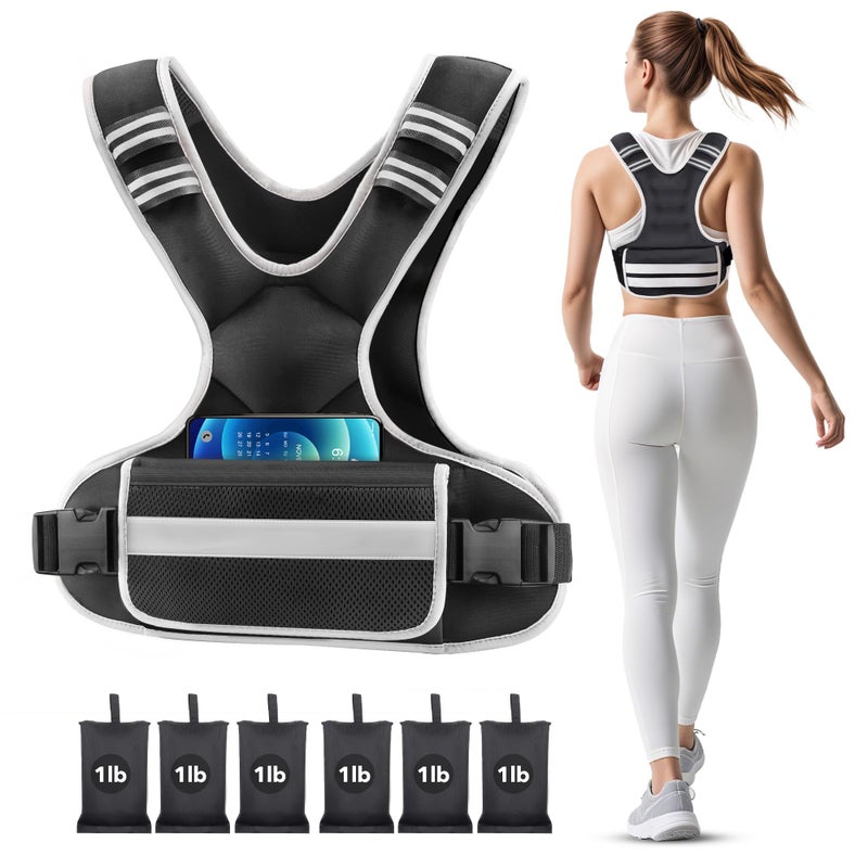 AUGOSTA Adjustable Weighted Vest Woman 4-10lb/12-18lb/20-32lb Weighted Vest Men with 6 Ironsand Weights, Shoulder Pads and Large Pocket for Walking Running Crossfit Strength Training, 12-18lb - Image 1