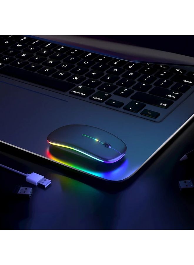 Silvery Wireless Mouse Rechargeable LED Silent Ultra Thin For Laptop Gaming Office - Image 5