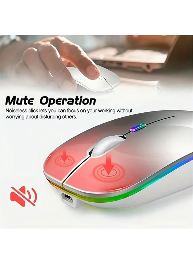 Silvery Wireless Mouse Rechargeable LED Silent Ultra Thin For Laptop Gaming Office - Image 4
