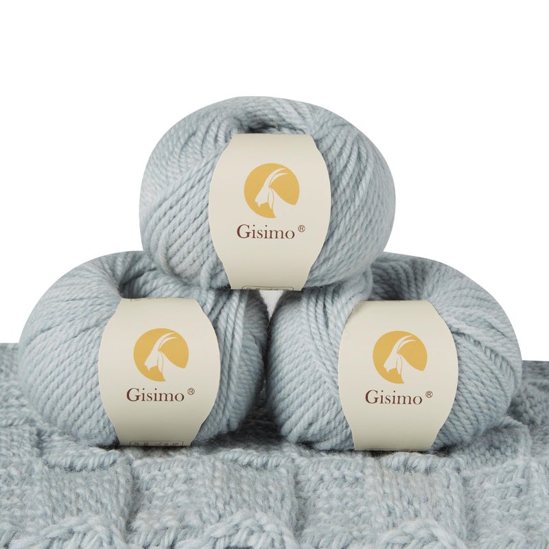 Gisimo 100 Merino Wool Yarn 3Ply Luxurious and Soft Yarn for Hand Knitting Crocheting Water Blue 3Balls