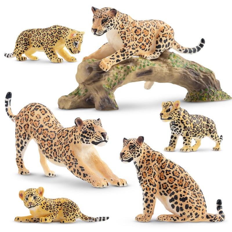 Toymany 7PCS Leopards Figurines with Leopards Cub and Tree Trunk Realistic Jungle Animals Figures Family Playset Educational Toy Cake Toppers - Image 2