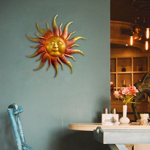 Daogtc Metal Sun Wall Art Decor-17.3 inches Rustic Retro Metal Sun Hanging Decoration for Indoor Outdoor,Gift for Mom Dad Friends(Gold) - Image 3