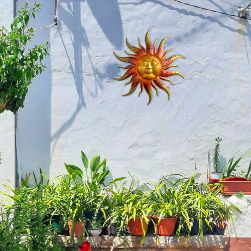 Daogtc Metal Sun Wall Art Decor-17.3 inches Rustic Retro Metal Sun Hanging Decoration for Indoor Outdoor,Gift for Mom Dad Friends(Gold) - Image 2