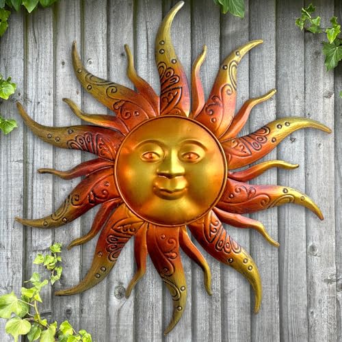 Daogtc Metal Sun Wall Art Decor-17.3 inches Rustic Retro Metal Sun Hanging Decoration for Indoor Outdoor,Gift for Mom Dad Friends(Gold) - Image 1