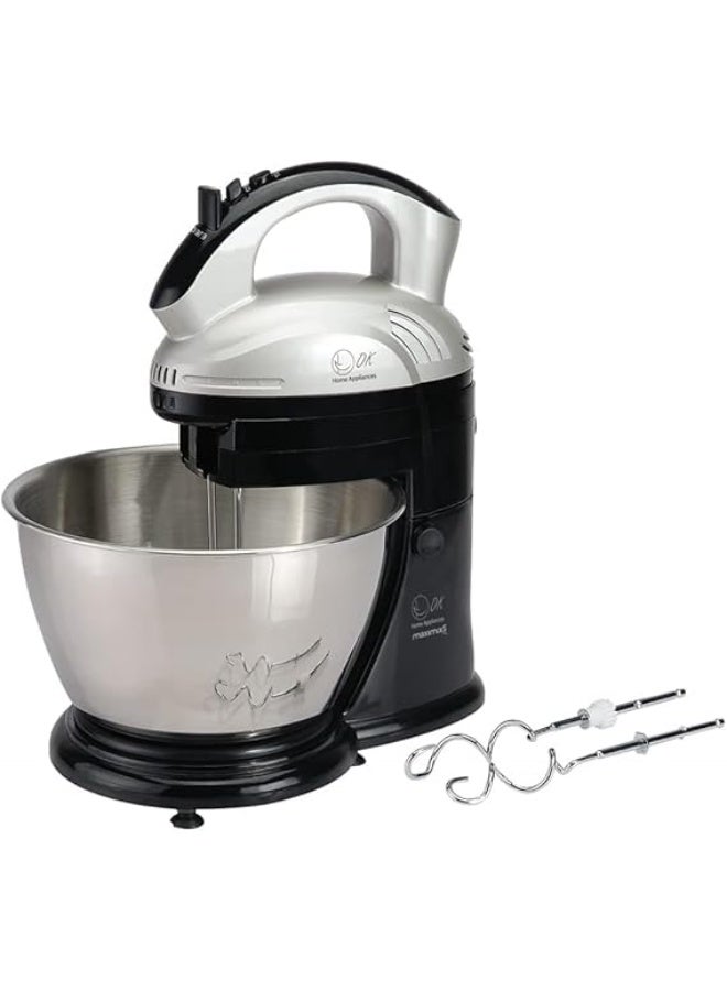 Black & White Dough Mixer with Stainless Steel Bowl - 4 Liter, 300 Watt Different Sizes and Capacities (MX-2500)