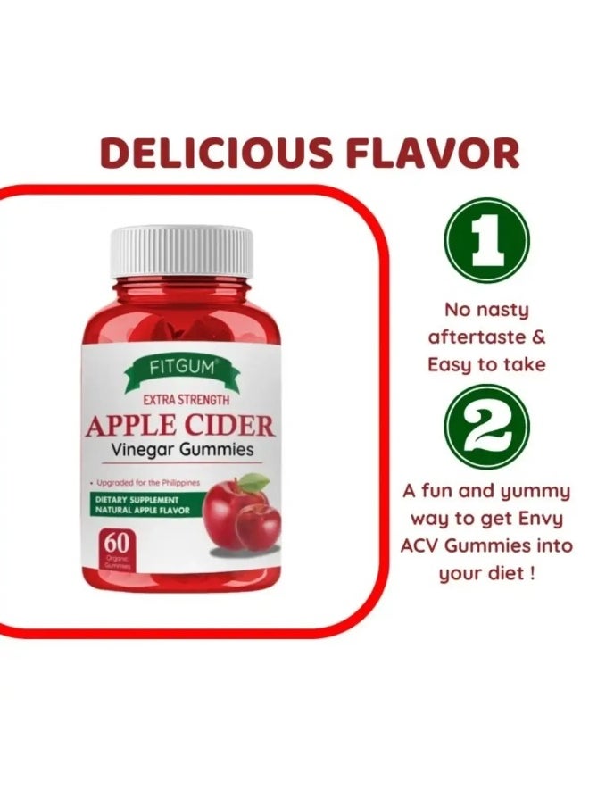 FIT GUM Apple Cider Vinegar Gummies 500mg by FitGum | 60 Vegan Organic Gummies | Fat Burner, Detox, Digestion, Immunity Booster | Natural Apple Taste  - Image 4
